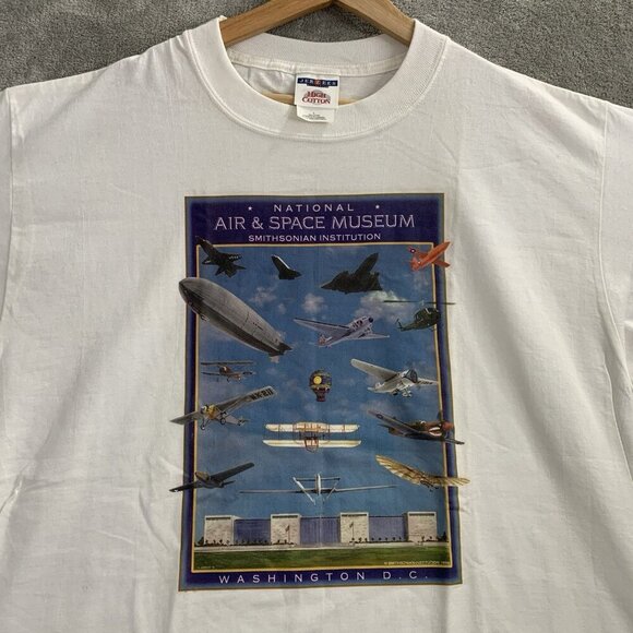 Vintage Jerzees Shirt Mens Large Air & Space Museum Tee White Smithsonian 1998 - Picture 4 of 7